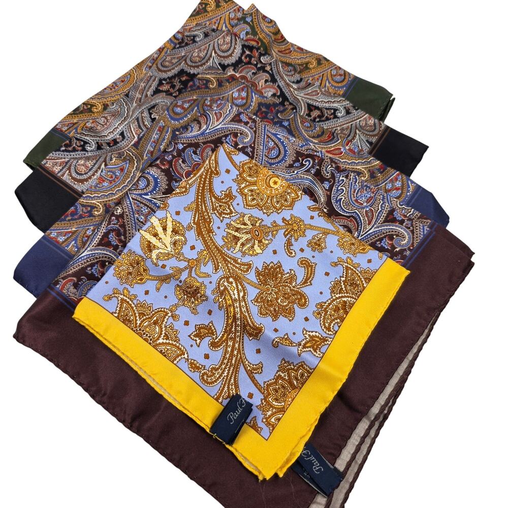 Men's Paul Fredrick 100% Silk Pocket Square Lot Milticolor Patterned Paisley